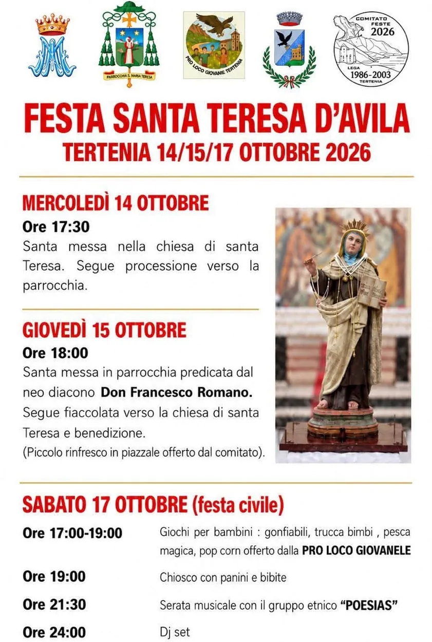Poster Feast of Saint Teresa of Ávila 2026 in Tertenia