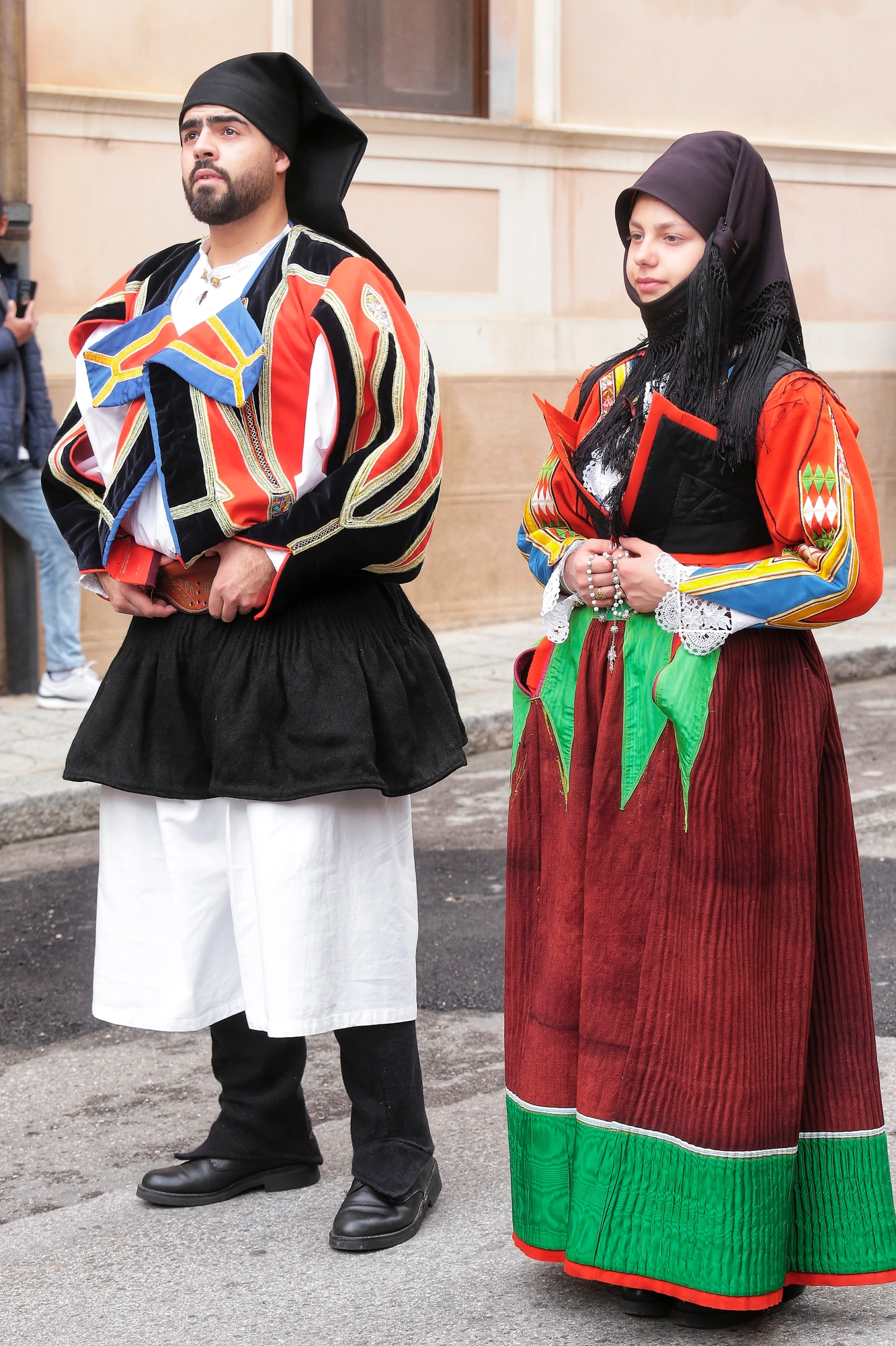 Details of the costume and dress of Orgosolo - couple in traditional dress at Sant&rsquo;Efisio 2024